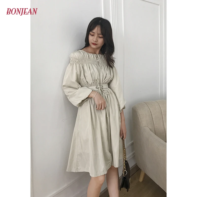 Осеннее женское платье 2019 свободного размера плюс с длинным рукавом хлопковые