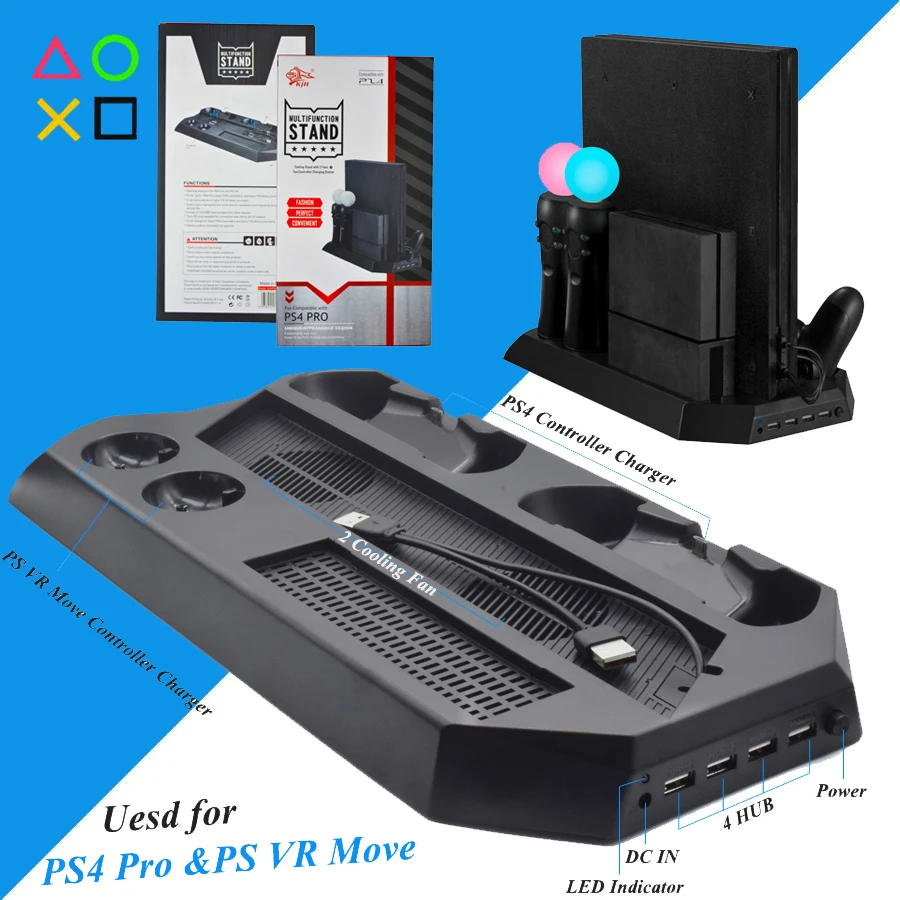 

PS4 Pro PS VR Move Vertical Stand Cooler Cooling Fan Controller Charger Charging Dock for Sony Play Station 4 PS 4 Pro PSVR Move