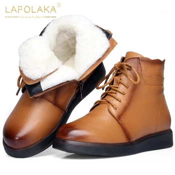 

Lapolaka 2020 New Arrivals Genuine Cow Leather Add Fur Warm Boots Woman Shoes Zip Up Luxury Winter Snow Boots Ladies