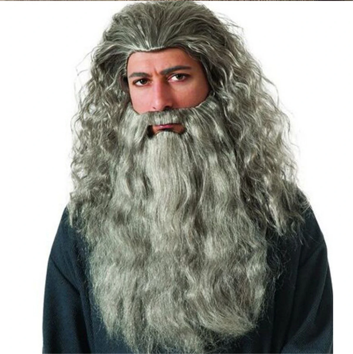 Хэллоуин Хоббит волшебник Gandalf серый длинный кудрявый парик и борода Набор косплей реквизит для костюмов для мужчин и взрослых