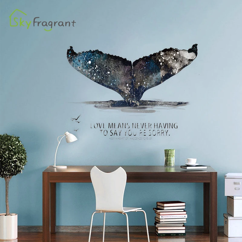 

Creative personality wall sticker 3D stereo whale tail stickers bedroom living room decoration home wall decor house decoration