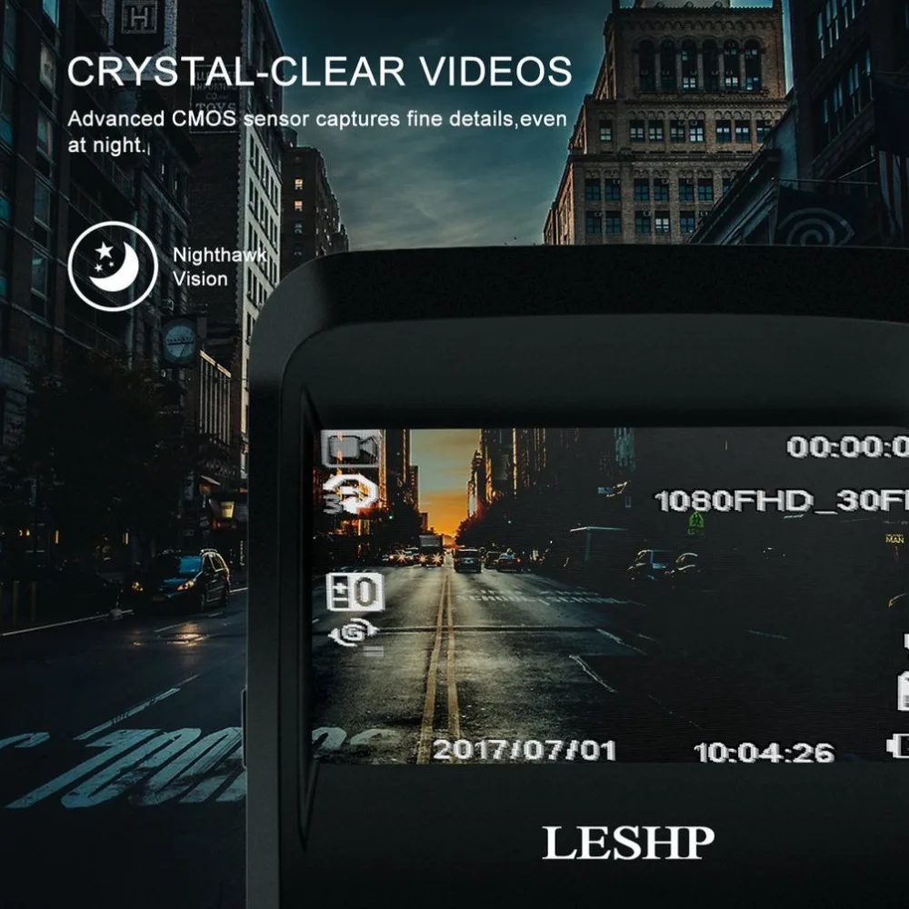 LESHP 2,4 дюймов Автомобильный цифровой видеорегистратор HD 1080P Автомобильная камера для вождения регистратор приборная панель камера 170 градусов Встроенная WiFi 200MP ЖК объектив