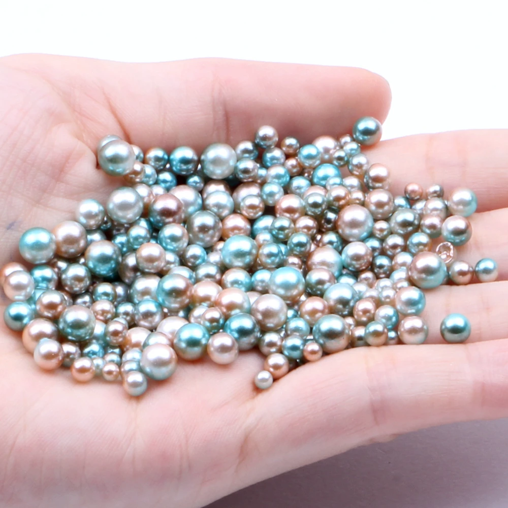 09 Sea Blue Rainbow Mixed Sizes 3/4/5/6mm 500pcs No Hole Round Pearls Imitation Pearls RainBow Color Dresses DIY Jewelry Nail Art Decorations - Цвет: 09 Sea Blue Rainbow