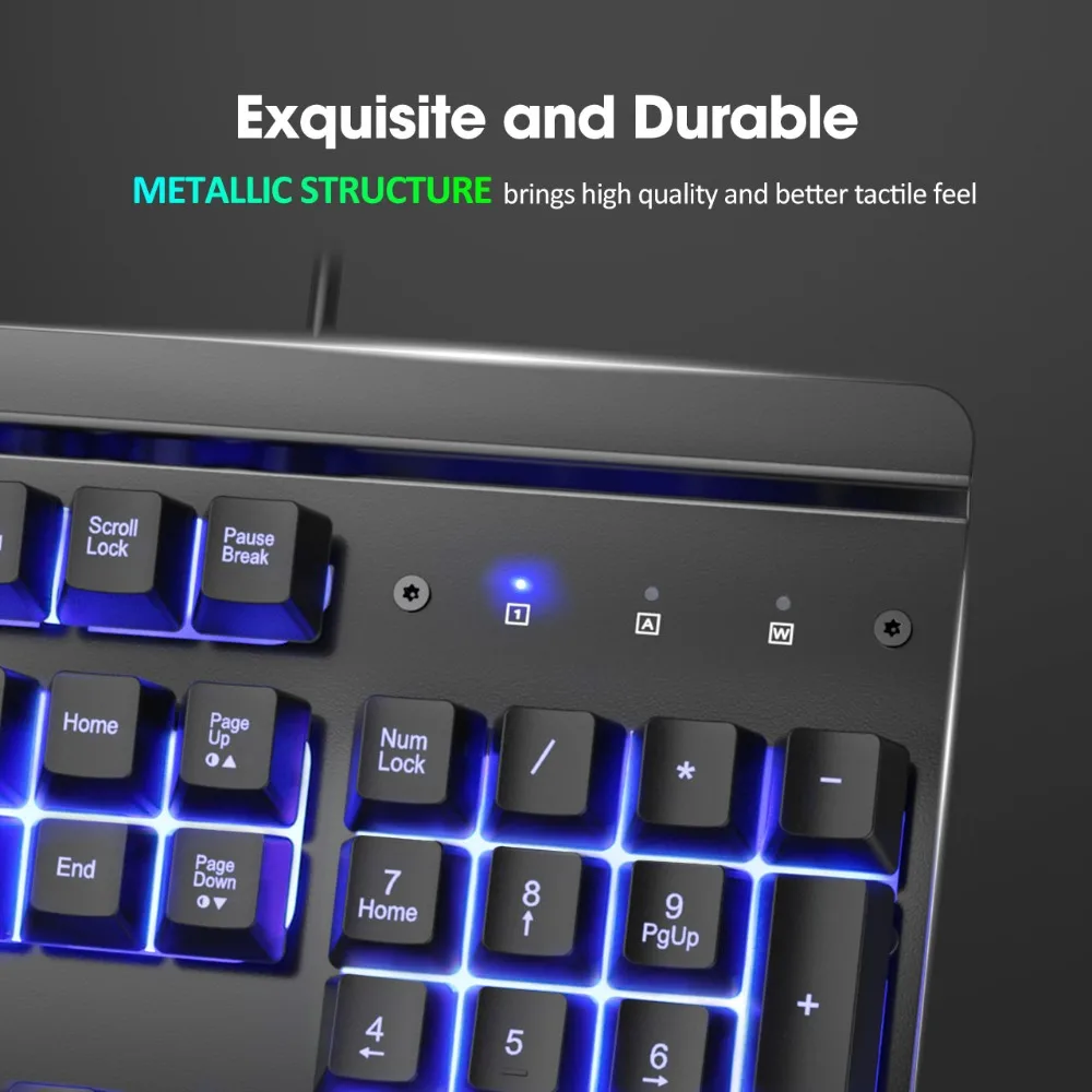 Игровая клавиатура PICTEK PC268, проводная USB мембранная клавиатура с RGB подсветкой, с подставкой для запястья, 104, колпачки для ПК, компьютера, русская наклейка