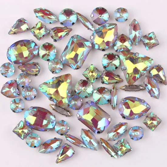 Silver Claw Setting Crystal Rhinestones - 50pcs Mixed Shapes, Clear & Jelly Candy AB