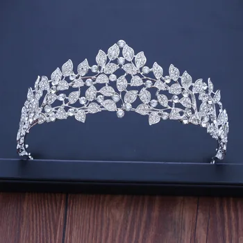 

Diverse Silver Color Baroque Crystal Leaf Bridal Tiaras Crown Rhinestone Pageant Diadem Bride Headpiece Wedding Hair Accessories
