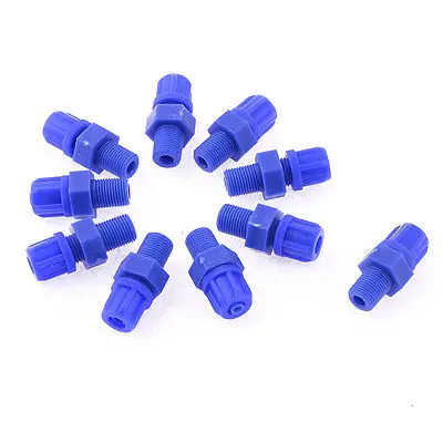 

10 Pcs 9.7mm 3/8PT Thread Blue Plastic Air Pipe Connector Fitting BMC6-01