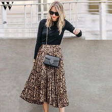 Womail 3XL шифоновая модная плиссированная юбка для женщин, леопардовая расцветка, вечерняя юбка для вечеринки, большая Свинг высокая талия, плиссированная юбка длиной до щиколотки