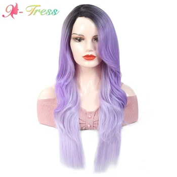 

Natural Wave Lace Part Synthetic Wigs X-TRESS Dark Roots Ombre Purple For Black Women Heat Resistant 26inch Trendy Fake Hair