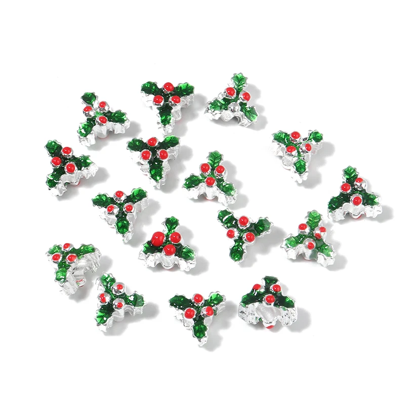 

Beadtales 5pcs/lot New Alloy Dripping Oil Christmas Leaves Big Hole Bead Charm For Jewelry Needlework Necklace Bracelet DIY