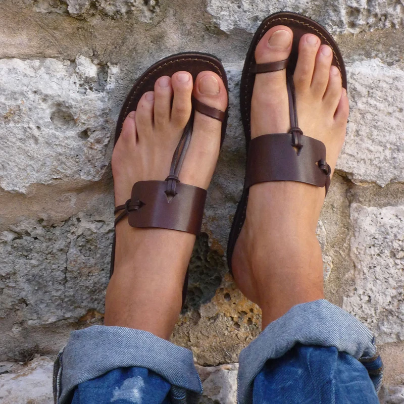 Gladiator Sandals Men Women New Summer Brown Clip Toe Retro Couple Travel Beach Slip On Flats Shoes Male Casual | Обувь