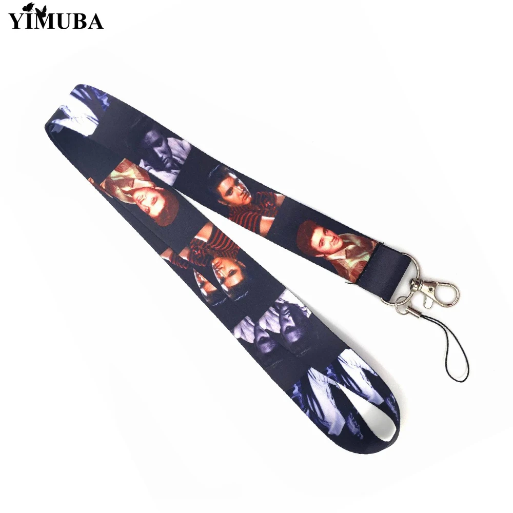 YIMUBA Old-fashion Rock Singer Elvis Presley Lanyards Keychain Retro Black White Print Phone Rope Key Ring ID Badge Holder Gift | Украшения
