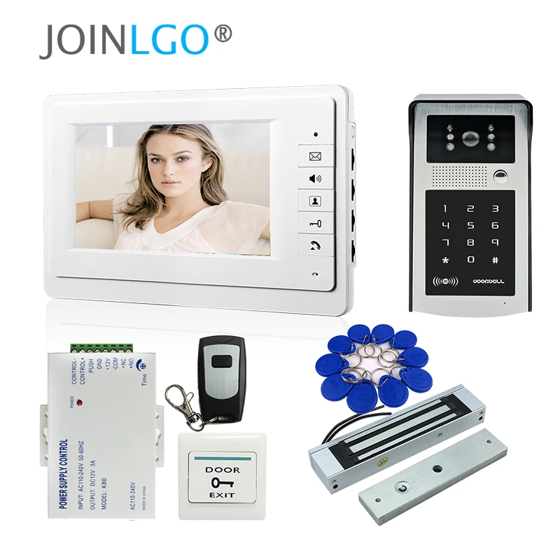 

FREE SHIPPING Wire 7" Screen Video Intercom Door Phone System + Outdoor RFID Code Keypad Doorbell Camera Electric Magnetic Lock