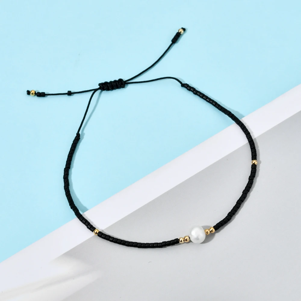 ZMZY Thin Natural Pearl Bracelet Miyuki Beads Handmade Black Glass Stone Bracelets For Women Boho Adjustable Rope Lady Jewelry