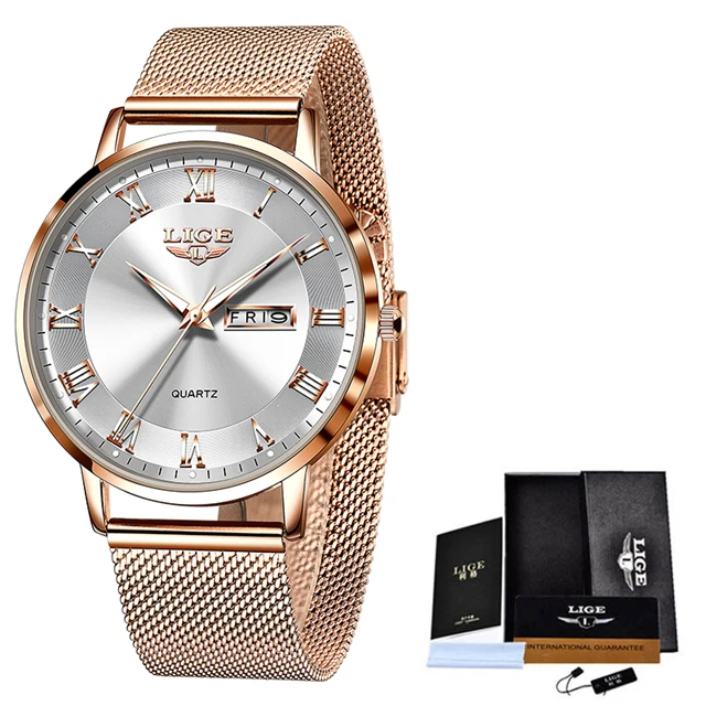 LIGE Women's Luxury Ultra-Thin Mesh Quartz Watch - Fashion Casual Sport Chronograph