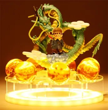 

[Funny] Anime Dragon Ball Z Childhood Son Goku and Dragon Crystal Balls base figure model Led lamp Light Power Up toy kids gift