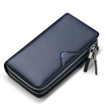 

WILLIAMPOLO New Arrival Men Fashion 100% Real Leather Double Zipper Large Capacity Clutch Bag Portefeuille Homme #PL280