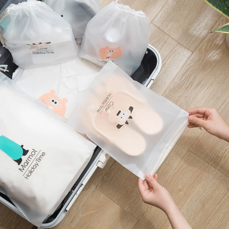 

Eco friendly Transparent Travel Suitcase Shoes Underwear Cosmetic Storage Bag Cartoon Organizer Clothes Packing Drawstring Bag