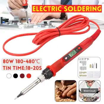 

80W Electric Soldering Iron LCD Display Adjustable Carving Pyrography Tool Wood Embossing Welding Solder Tips Kit EU/US/UK Plug