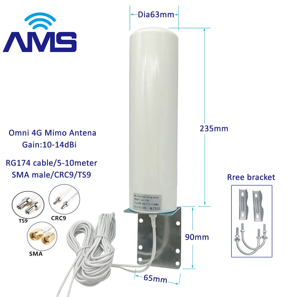 Внешняя антенна AMS 4G lte 3G High Dbi с 5 м Mimo Dual SlIder CRC9/ TS9 /SMA разъем папа для