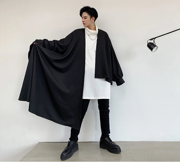 Осенний мужской длинный Тренч с асимметричным дизайном, винтажный панк-плащ, Мужская нестандартная куртка в стиле хип-хоп, пальто оверсайз