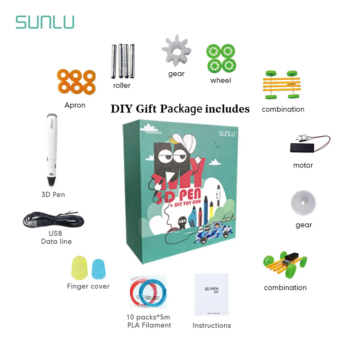 SUNLU M1 3D карандаш DIY Набор для автомобиля 3D печать Ручка лучший подарок для детей низкая температура волшебные ручки