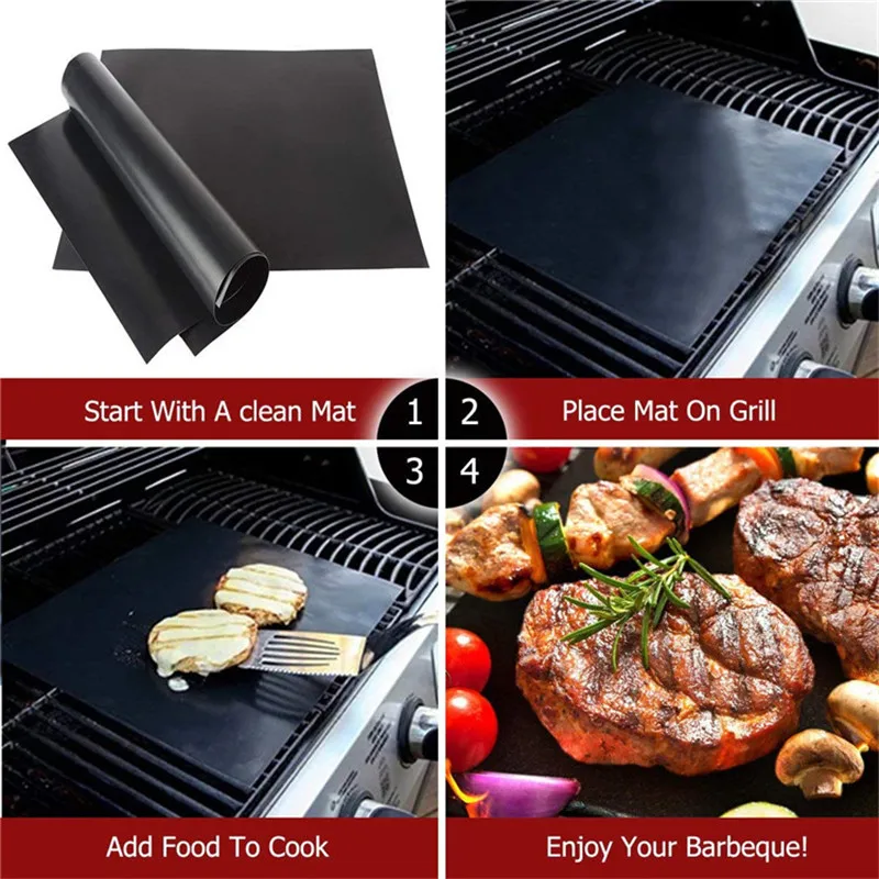 3pcs Barbecue Non Stick BBQ Grill Mat Pad Baking Sheet Portable Outdoor