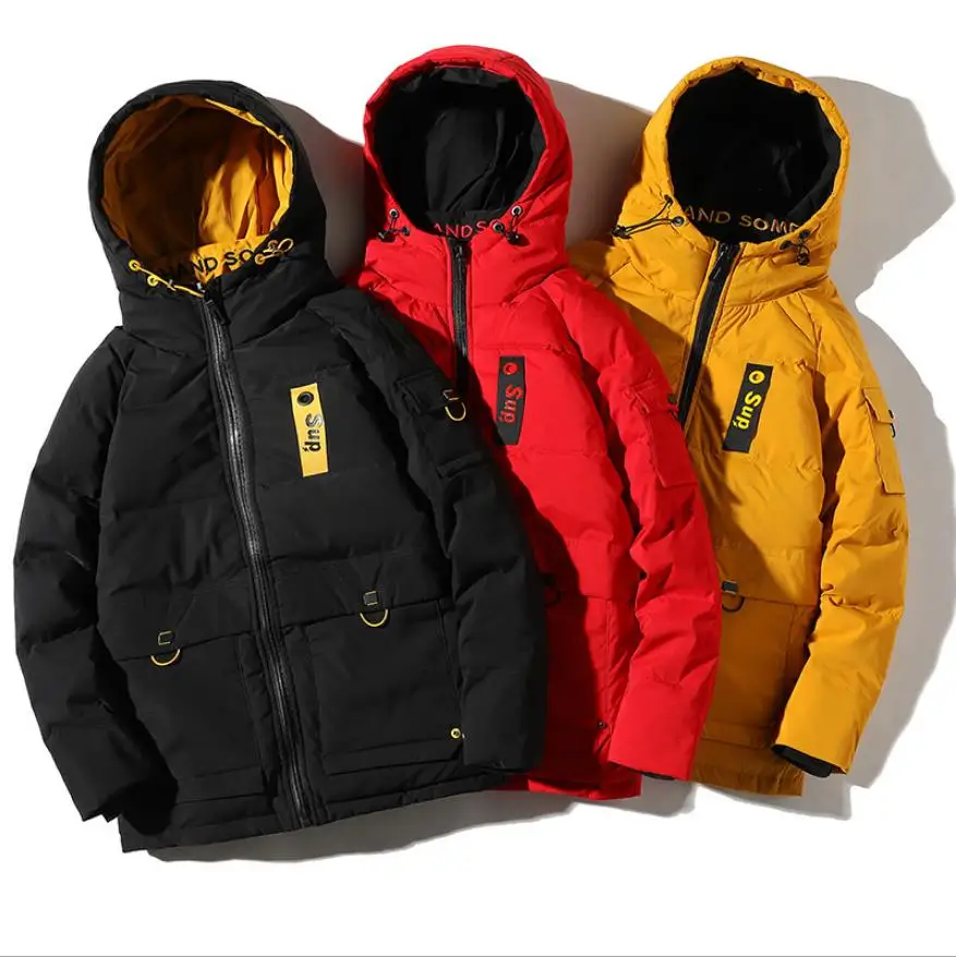 new style autumn winter men down jacket red warm thick hooded teenager down coats male waterproof stand collar outerwear