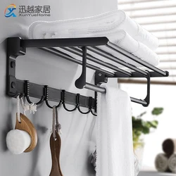 Towel Hanger Rack Wall Hanging 40-50cm Black Aluminum Bar Hooks Bath Shelf Organazer Shower Cloth Holder Bathroom Accessories