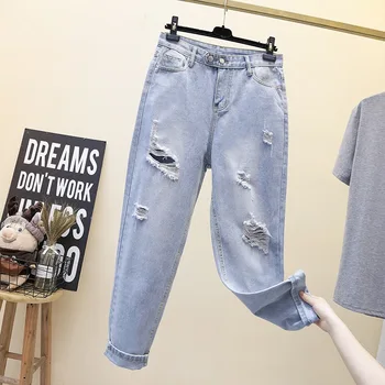 

Women Ripped Jeans Spring 2020 New Ripped Loose Korean Straight Cropped Jeans High Waist Pants Women Clothes