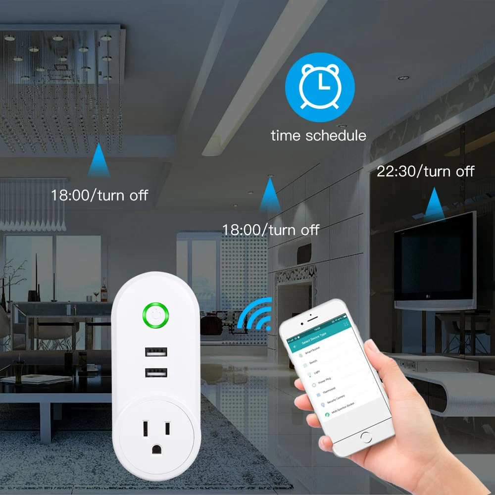

Smart WiFi Socket Smart Plug Dual USB Charging Port 10A Timer Power APP Remote Control Timers