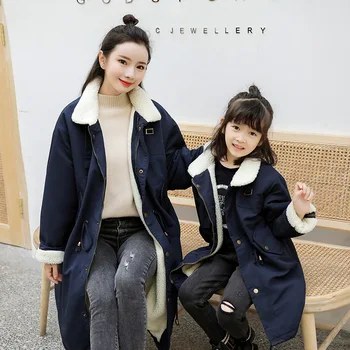 

2020 Winter Mother and Daughter Wool Fur Long Clothes for Family Matching Outfits Sweaters Mom and Daughter Dress boy Warm Coats