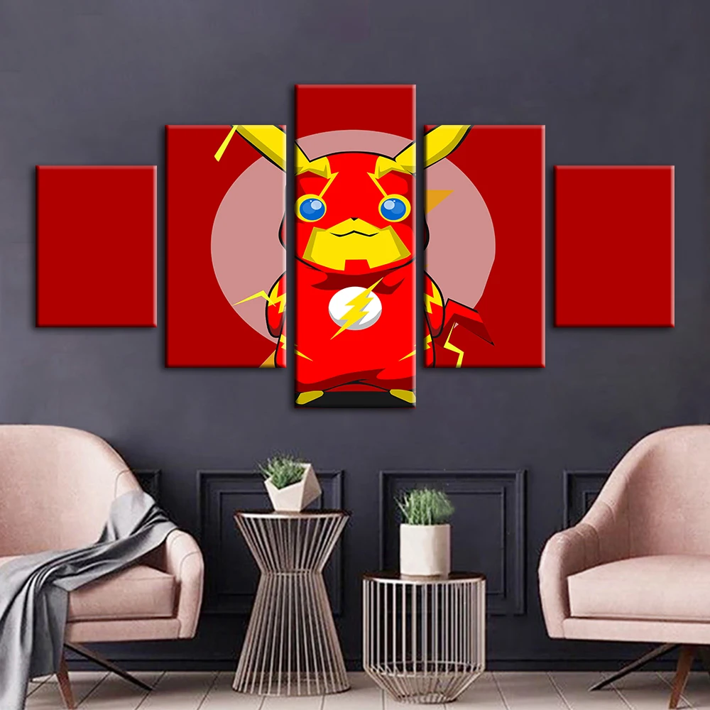 Lightning Picachu Pokemon Anime HD Print Canvas 5 Panel Wall Art