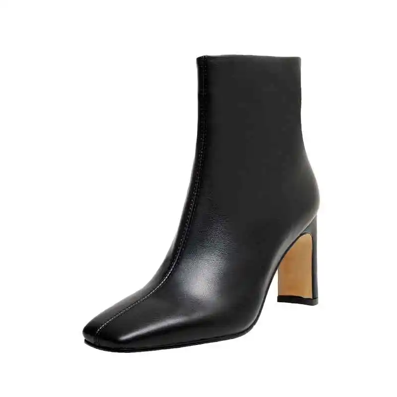 Krazing pot Chelsea boots real leather stone pattern high street fashion square toe thick high heel zip gorgeous ankle boots L61