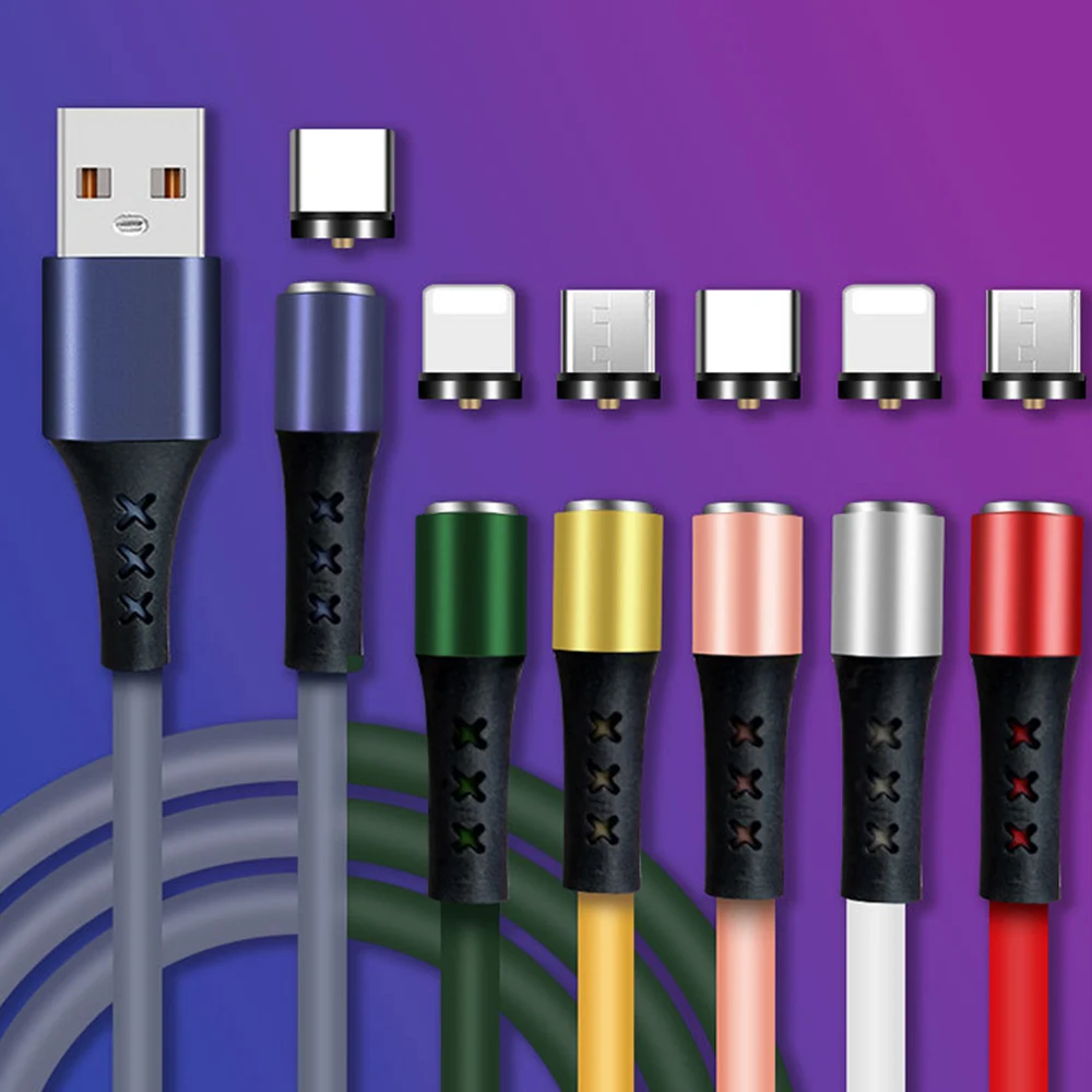 

Liquid Silicone Magnetic Sucker Data Cable Three-In-One 360 Du Circle Blind Aspiration Android Typec Magnet Line For Xiaomi Huaw
