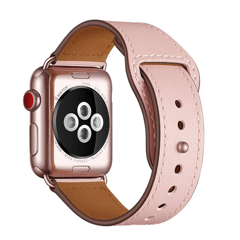 Pink Watch band Кожаный ремешок для apple watch серии 4 ремешок 38 мм 40 мм 42 мм 44 мм спортивные часы для мужчин и женщин ремешок для iwatch 4 3 2 1 - Цвет ремешка: Pink Watch band