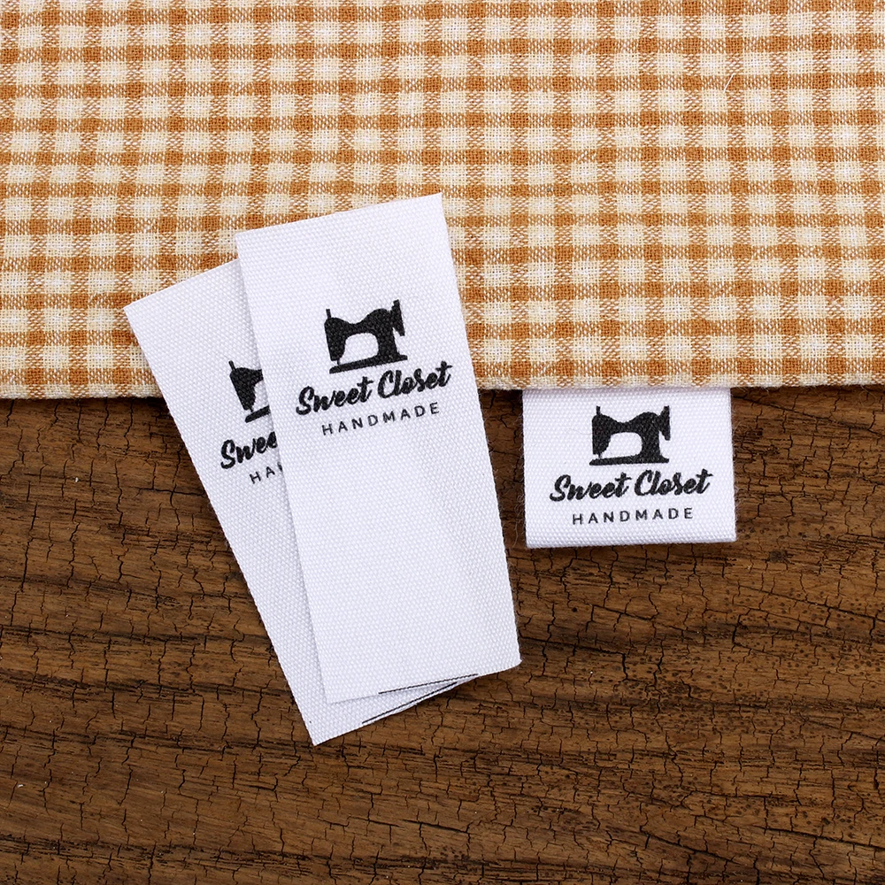 

Custom Sewing label, Sew on Cotton Fabric - fold Tags, Sewing machine, Customized with Your Business Name (MD3073)