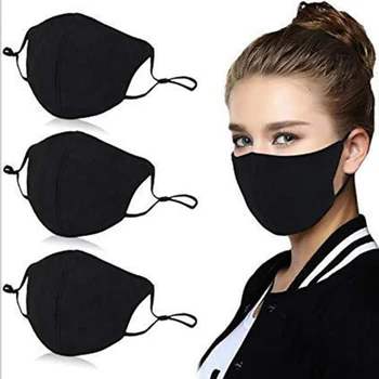 

5pcs Black Bilayer Cotton Mouth Mask Anti Haze Dust Washable Reusable Double Layer Dustproof Mouth-muffle Wind Proof Mask