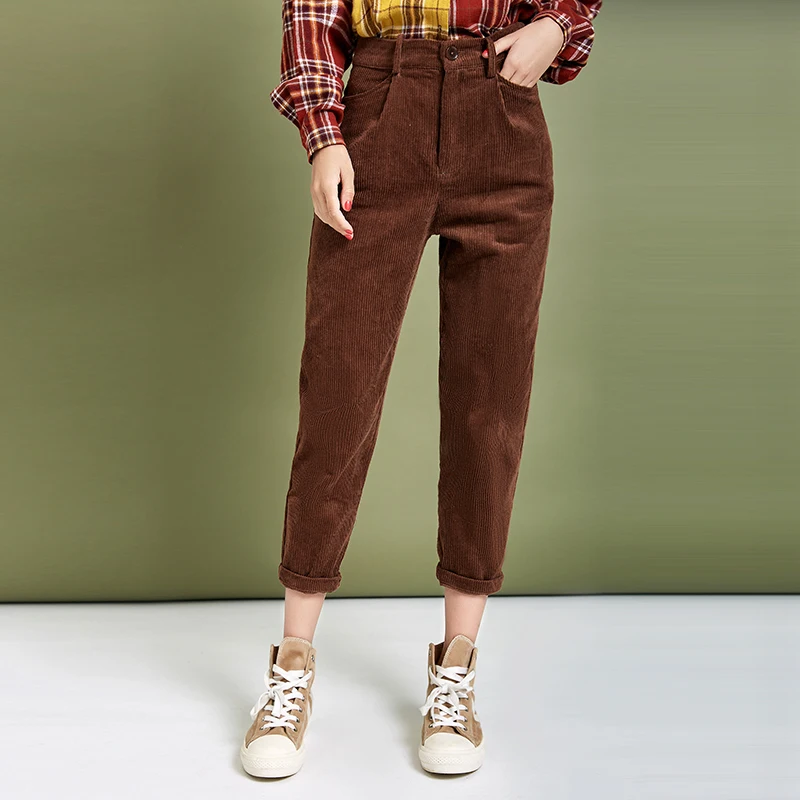 ARTKA Autumn Winter New Women Pants Vintage High Waist Casual Pants Loose Corduroy Harem Pants Women Trousers KA10191Q