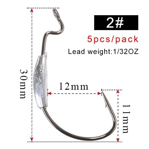 FISH KING 5pcs/pack Fishing Soft Worm Jig Lead Lure Hooks High Carbon Steel Wide Super Lock Fishhooks Lure Softjerk Hooks 2#-4/0 - Цвет: size 2