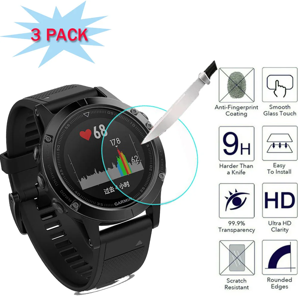 3Pcs Flexible Tempered Glass for Garmin Fenix 5 5s plus Screen Protector 6s 6x 6 pro Protective Watch Face Film 9H | Электроника
