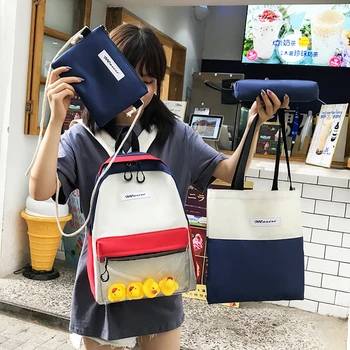 

Outdoor Shopping Accessaries Supplies 4pcs/Set Student School Backpacks Teenagers Girl Canvas Book Bag Satchel Mochila