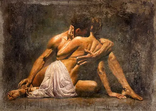

Romantic young lovers warm kiss Hand Painted Oil Painting on Canvas (No frame)