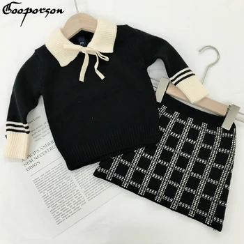 

Baby Girl's Winter Clothes Set Knitted Sweat and Plaid Skirt Fashion Elegant Children Sets Thick Warm Clothing Suit Drop Ship