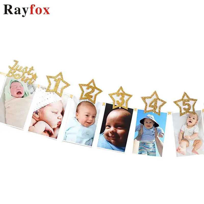 

12 Months Crown Photo Frame Banner First Happy Birthday Decorations 1st Baby Boy Girl My 1One Year Party Supplies Room Decor