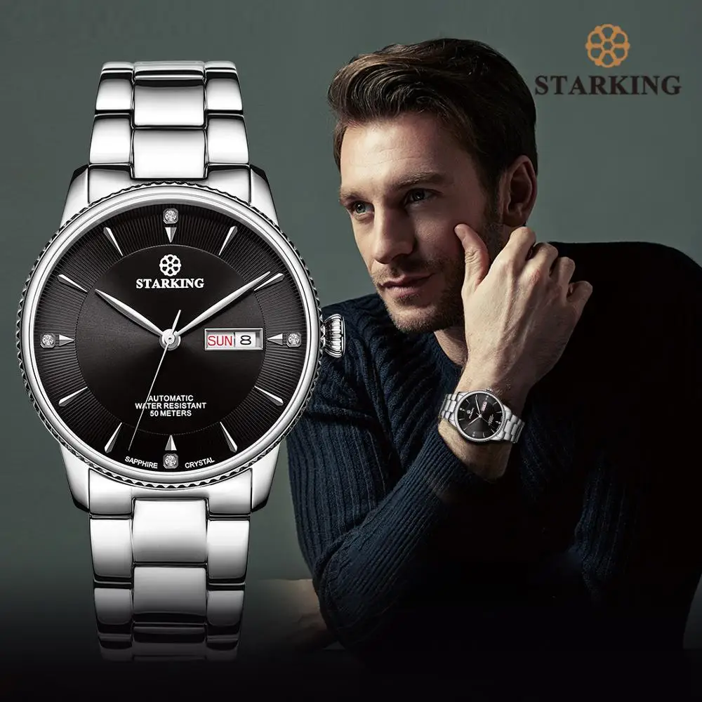 Старкинг автоматические механические деловые часы для мужчин Seiko NH36 Movt сапфировое стекло нержавеющая сталь водонепроницаемые 50 м наручные часы