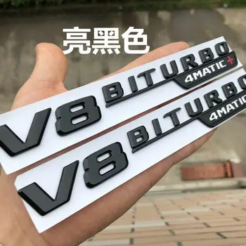 

2pcs Gloss Black V8 Biturbo 4matic+ Plus Car Fender Emblem Badge Decal Stickers