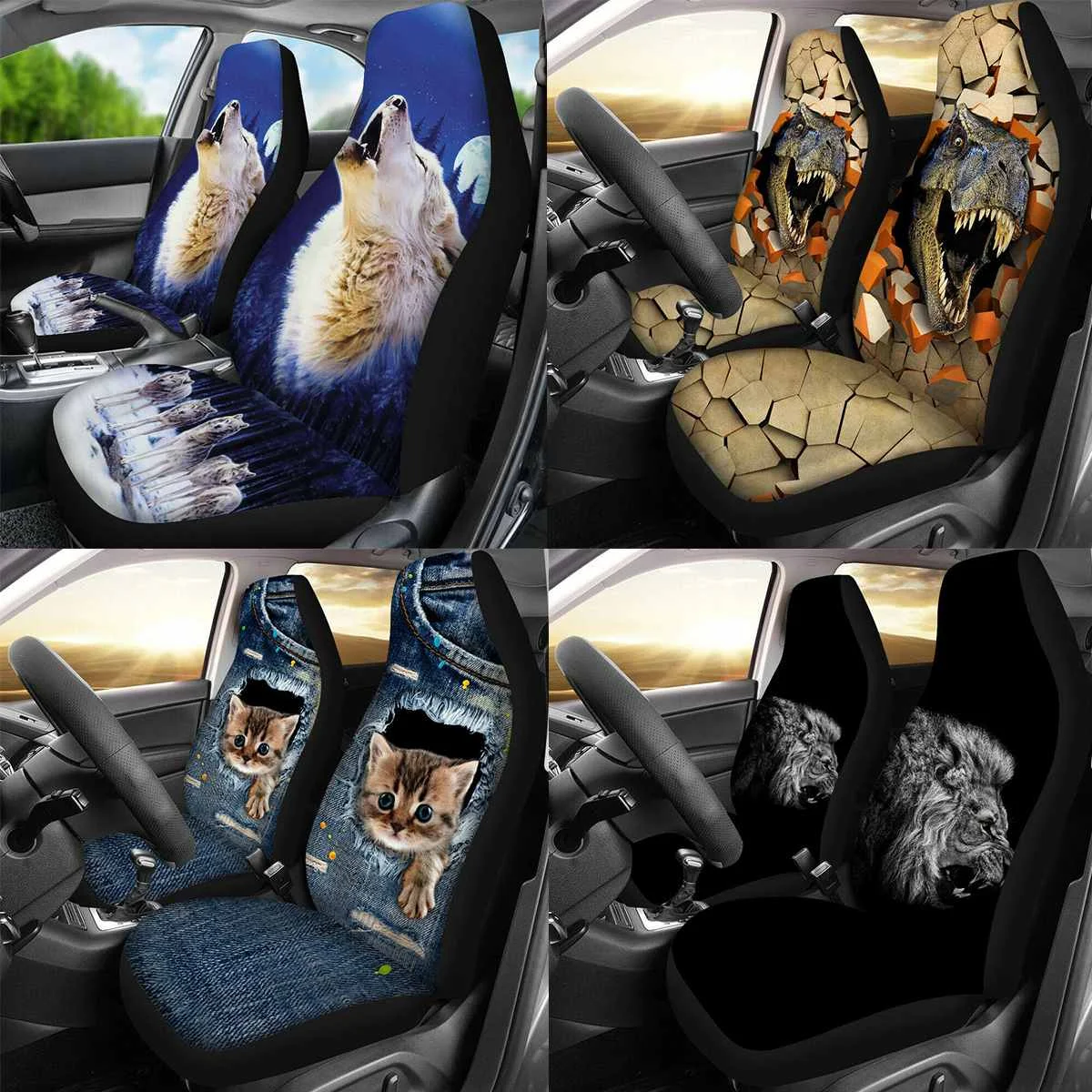Универсальные чехлы для сидений автомобиля с 3D животным принтом, стильный декор для автомобиля, чехол для сиденья автомобиля, полный Чехол для сидения, протектор, аксессуары для интерьера
