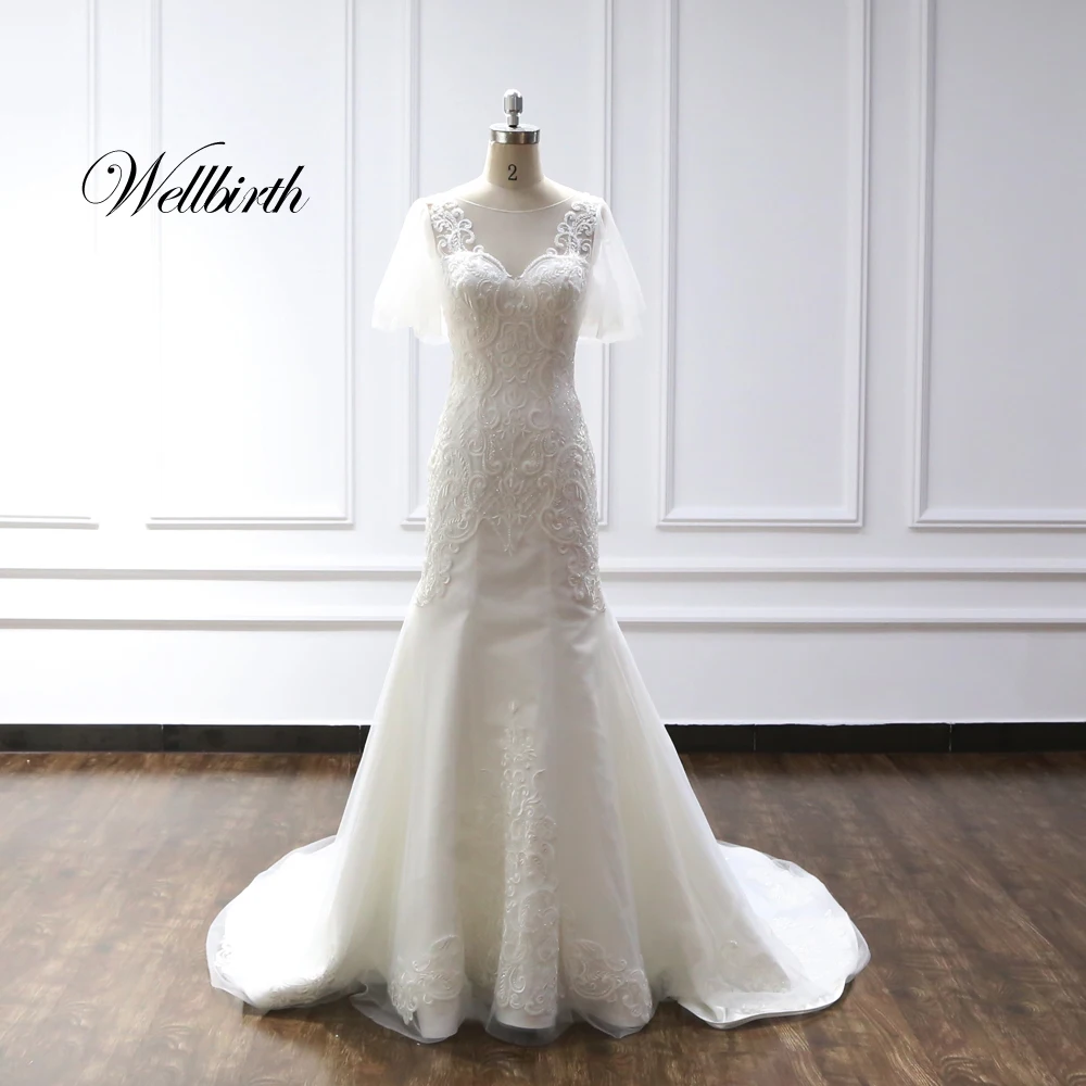 

100% real picture Wellbirth Vestido de novia 2020 satin Mermaid Wedding dress heavy beaded lace wedding dress TT010
