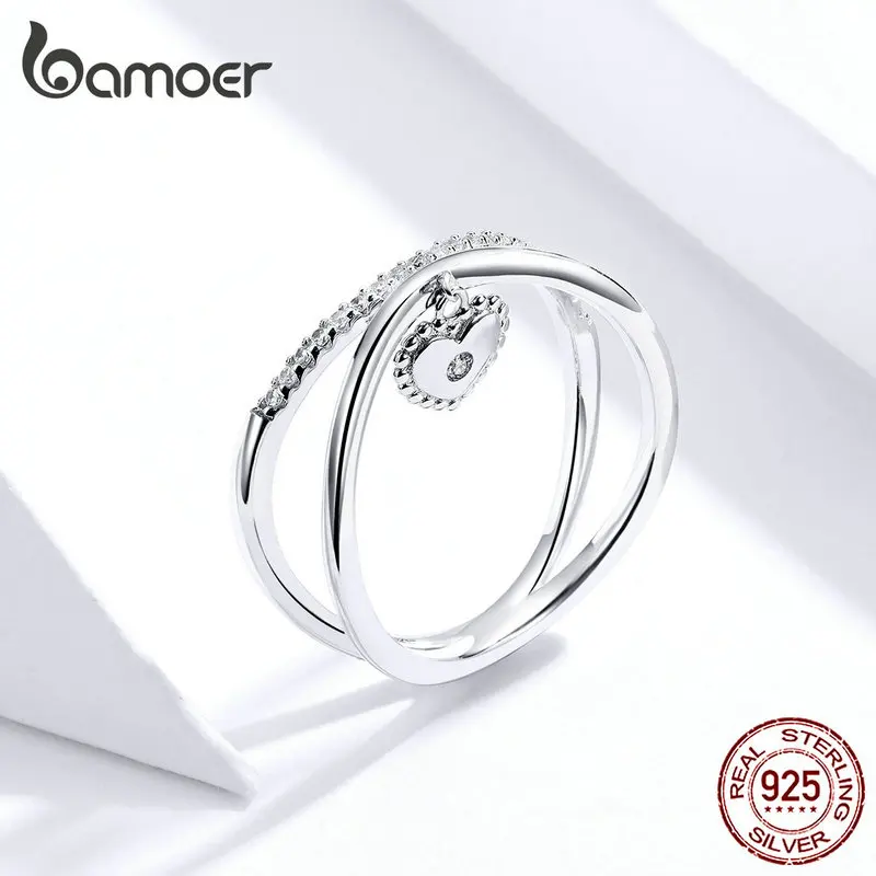 Bamoer подлинный 925 пробы серебряный крест сердце палец кольца для женщин Свадебное, на помолвку, заявление Роскошные ювелирные изделия SCR613